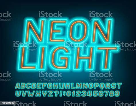 Ilustración De Fuente Del Alfabeto Neon Light Letras De Luz De Neón De Dos Colores Números Y