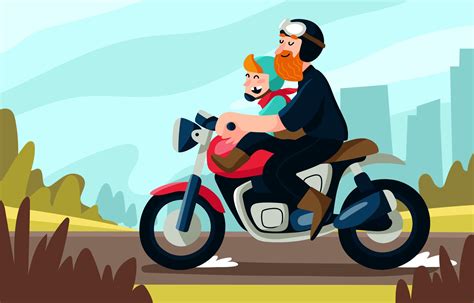 Dad And Son Riding A Bike Together Vector Art At Vecteezy