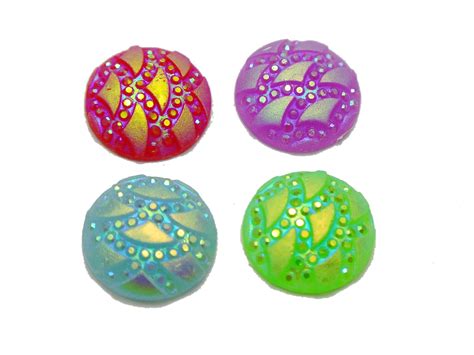 Mixed Colour Flatback Resin Round Cabochon Dotted Wave Rhinestone