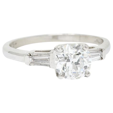 Old European Oval Diamond Baguette Platinum Engagement Ring At 1stdibs