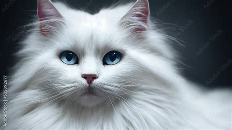 Hyper Realistic Illustration Of A Cute White Cat Face With Blue Eyes Great For A Background