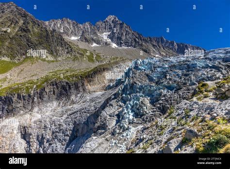 Glacier Argentiere, glacier d'Argentiere in Chamonix valley Apls. Huge ...