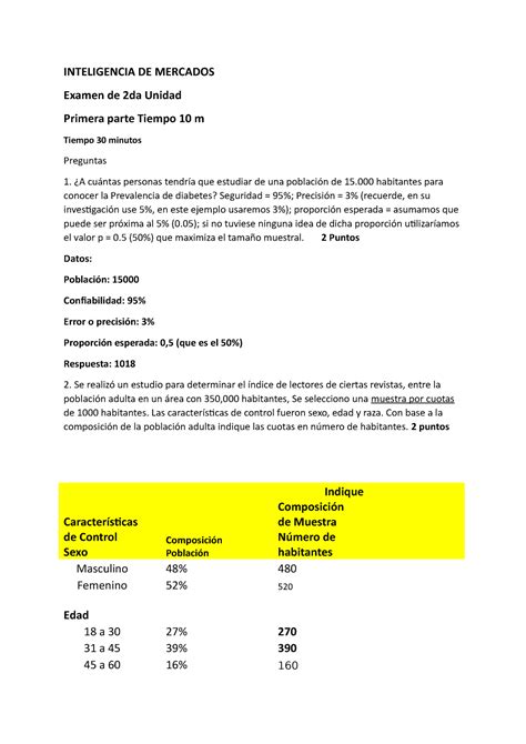 Examen Segunda Unidad Parte 1 INTELIGENCIA DE MERCADOS Examen De 2da