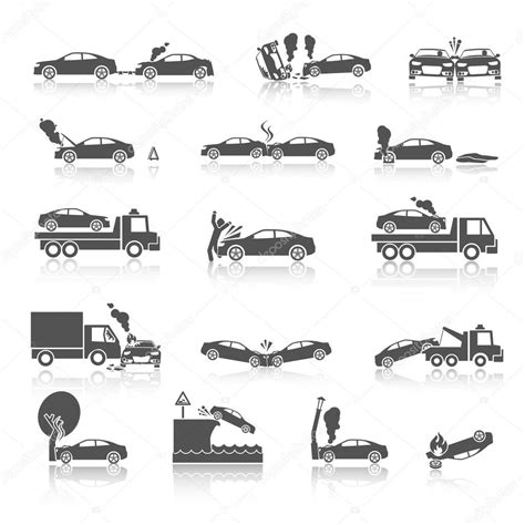 Iconos De Choque De Coche Blanco Y Negro Vector Gráfico Vectorial © Macrovector Imagen 44778135