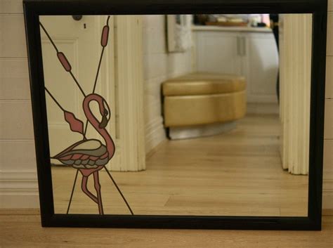 Vintage Large Pink Flamingo Mirror 80s90s Leadlight 99 Cm L X 80 Cm H