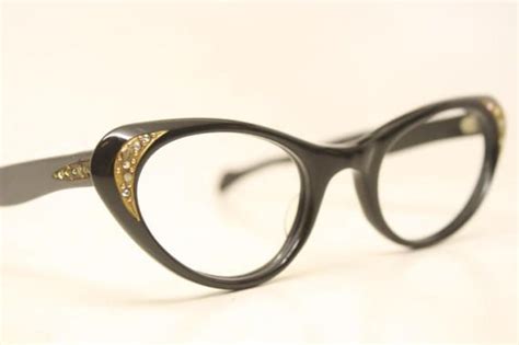 Black Rhinestone Cat Eye Glasses Vintage Cateye Frames