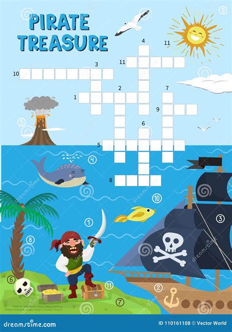 Pirate Treasure Adventure Crossword Puzzle Maze Education Game for ...