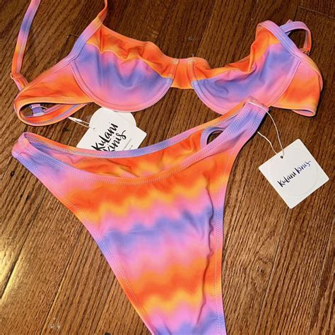 Kulani Kinis Womens Orange And Pink Swimsuit One Piece Depop