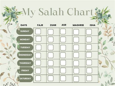 salah tracker printable daily salah tracker salah chart prayer chart