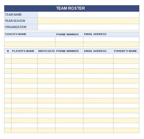 Team Roster Template Excel A Roster Can Be A List Of Names Of An