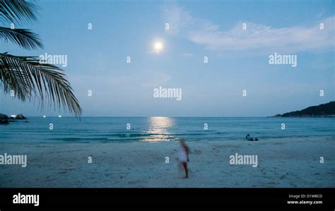 Full Moon Night In Haad Rin Beach Of Koh Phangan Thailand Stock Photo