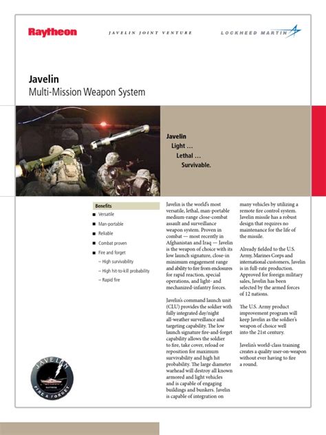 Raytheon Javelin Multi Mission Weapon System Equipment Securities