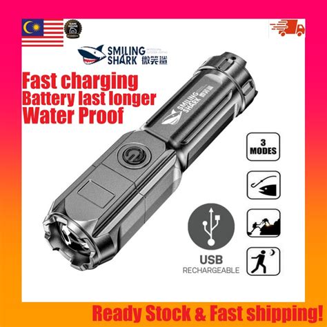 Original Smiling Shark Flashlight Strong Light Rechargeable