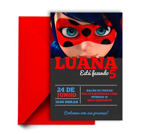 Convite Digital Miraculous As Aventuras de Ladybug no Elo7 Vênus