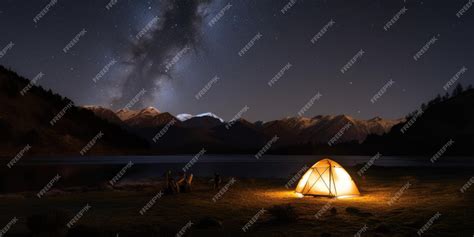 Premium Photo | Camping at night starry night sky mountain view ...