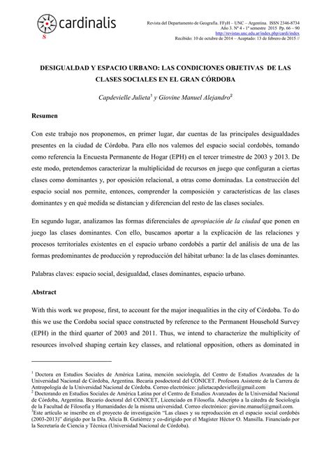 Desigualdad Y Espacio Urbano Las Condiciones Objetivas De Las Clases