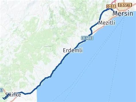 A Map Shows The Route For Mersin And Erdemii Along With Other Destinations