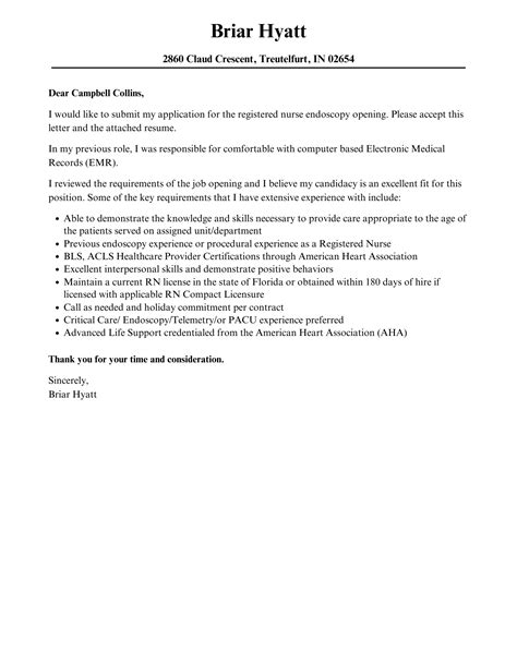 Registered Nurse Endoscopy Cover Letter Velvet Jobs