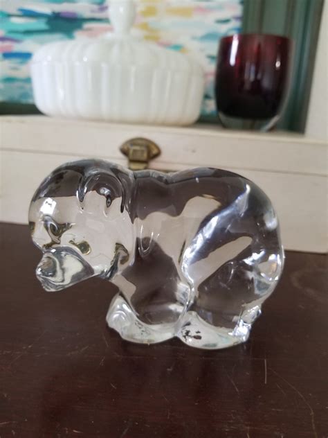 Vintage Clear Glass Bear Paperweight By New Martinsville Glass Etsy