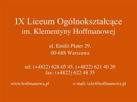 Ppt Ix Liceum Og Lnokszta C Ce Im Klementyny Hoffmanowej Powerpoint