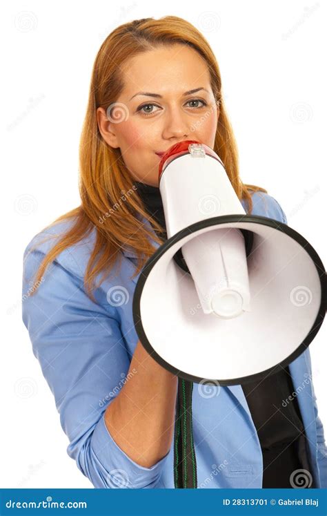 Business Woman With Loudspeaker Stock Image Image Of Blue Corporate