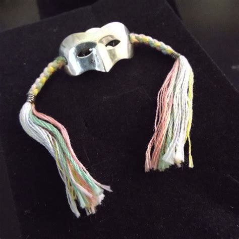 NAVAJO TRIBAL STERLING SILVER MASK W COLORED BRAIDS Gem