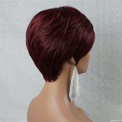 Human Hair Wigs For White Women Over 50 Burgundy Pixie Cut Etsy