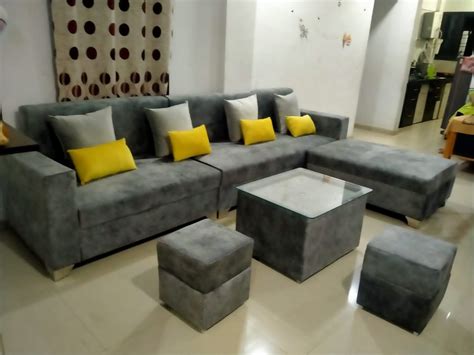 6 Seater Velvet Grey L Shape Sofa Set Without Lounger At Rs 38000 Set