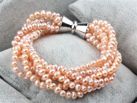 Details About Multi Strands Natural Pink Freshwater Pearl Bracelet With