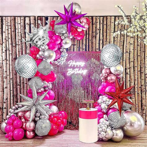 Amazon Hot Pink Red Silver Balloon Garland Arch Kit With Disco