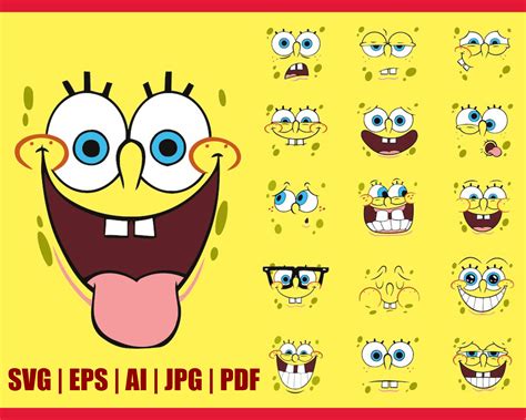 Spongebob Faces SVG Bundle Sponge Bob SVG Square Pants Svg - Etsy ...