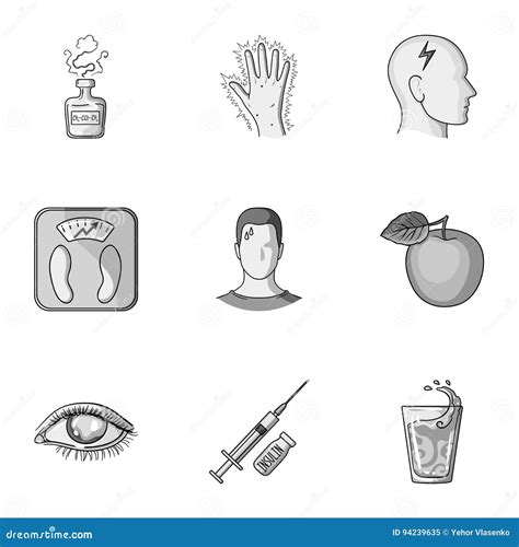 A Set Of Icons About Diabetes Mellitus Symptoms And Treatment Of