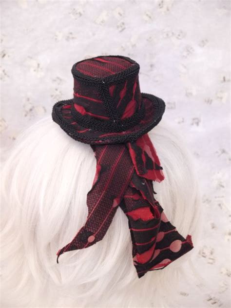 gothic punk victorian morning black  red costume fascinator top hat