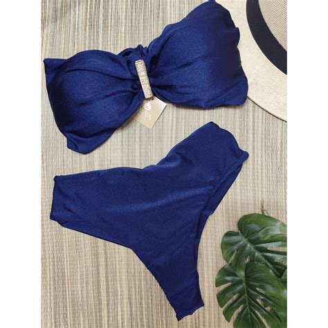Conjunto de Biquíni tomara que caia hot pant bojo removivel calcinha fio duplo moda praia