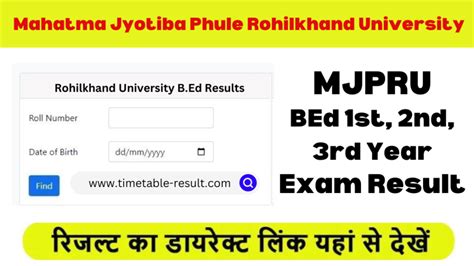 MJPRU BEd Result 2024 Rohilkhand University B Ed Results