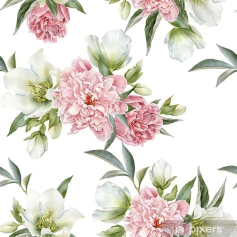 Papier Peint Motif Floral Sans Couture Avec Des Pivoines Et Ell Bore