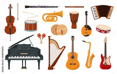 Set of musical instruments isolated on white background. Music ...