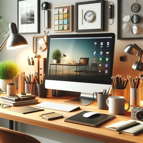 Elegant And Functional Desk Setup For A Stylish Workspace Premium Ai