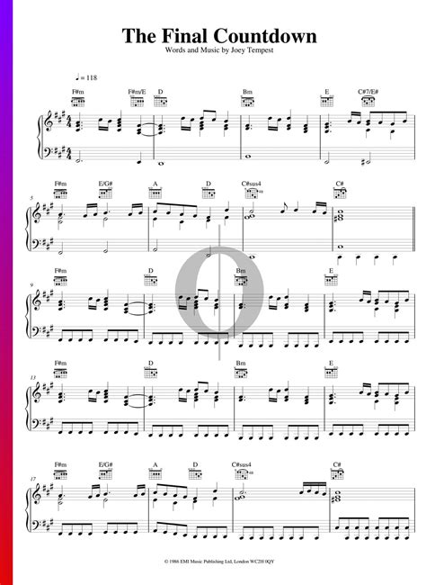 The Final Countdown Europe Piano Sheet Music Oktav