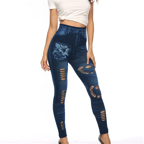 Hsmqhjwe Stretch Jeans Leggings Womens Jean Look Jeggings Tights