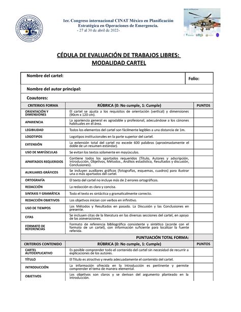 C Dula De Evaluaci N Cartel C Dula De Evaluaci N De Trabajos Libres