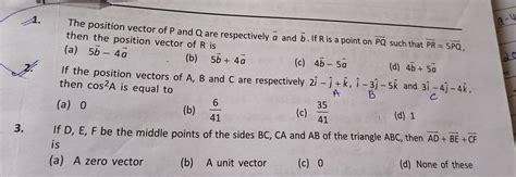 The Position Vector Of P And Q Are Respectively A And B If R Is A Point