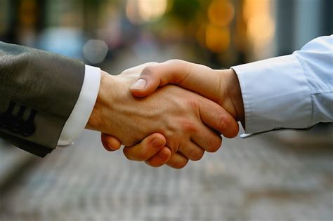 Premium Photo Powerful Handshake Male Businessmen Congratulate Each