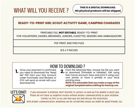 Girl Scout Troop Leader Printable Activity Game, Indoor Outdoor Camping ...