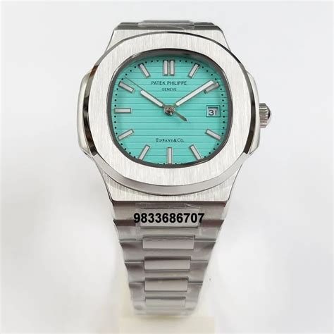 Square Patek Philippe Nautilus Tiffany Co Blue Dial Watch For