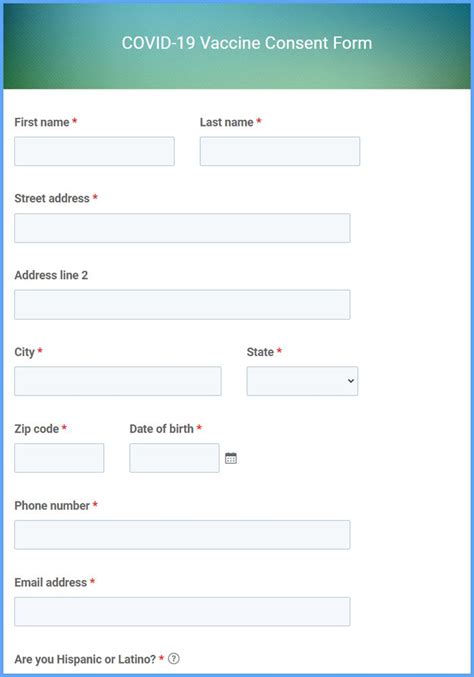 Covid Vaccine Consent Form Template Formsite