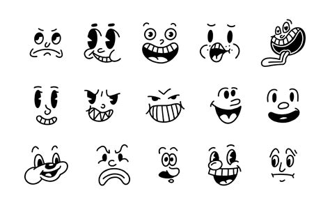 sorriso faccia emoji retrò volti di personaggi dei cartoni animati