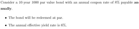 Solved Consider A 10 Year 1000 Par Value Bond With An Annual