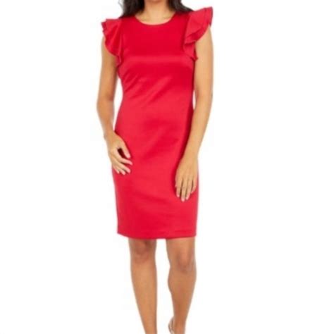 Tommy Hilfiger Dresses Tommy Hilfiger Scuba Flutter Sleeve Sheath Dress In Scarlet Size