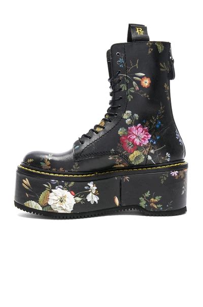 R13 Leather Double Stack Boots In Black Floral Modesens